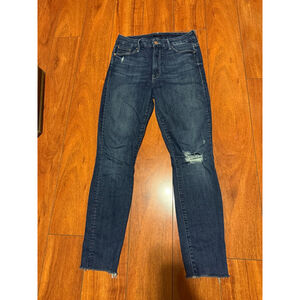 Women's MOTHER Blue High Waisted Looker Ankle Fray Skinny Jeans Size 27